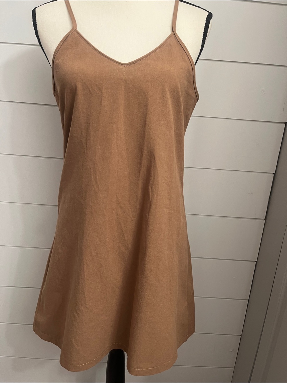 Women’s Tan Slip Dress with Spaghetti Straps